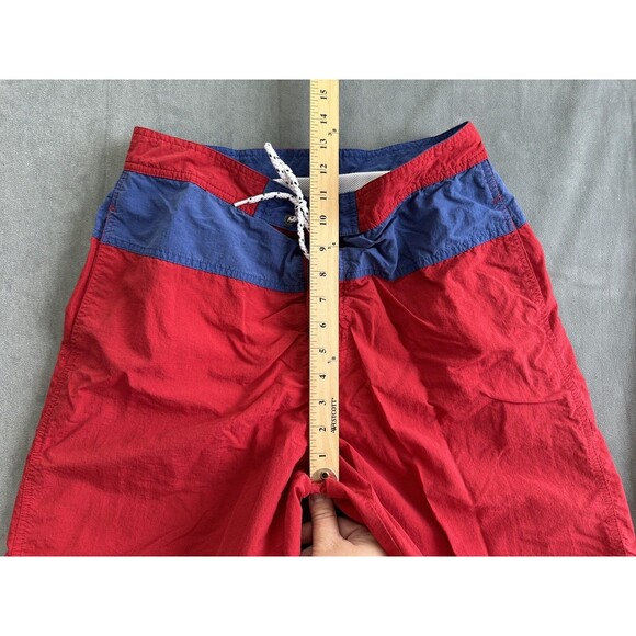90s TOMMY HILFIGER Mens Medium Mesh Lined Red Blue Swim Trunks Shorts Colorblock - Picture 10 of 14